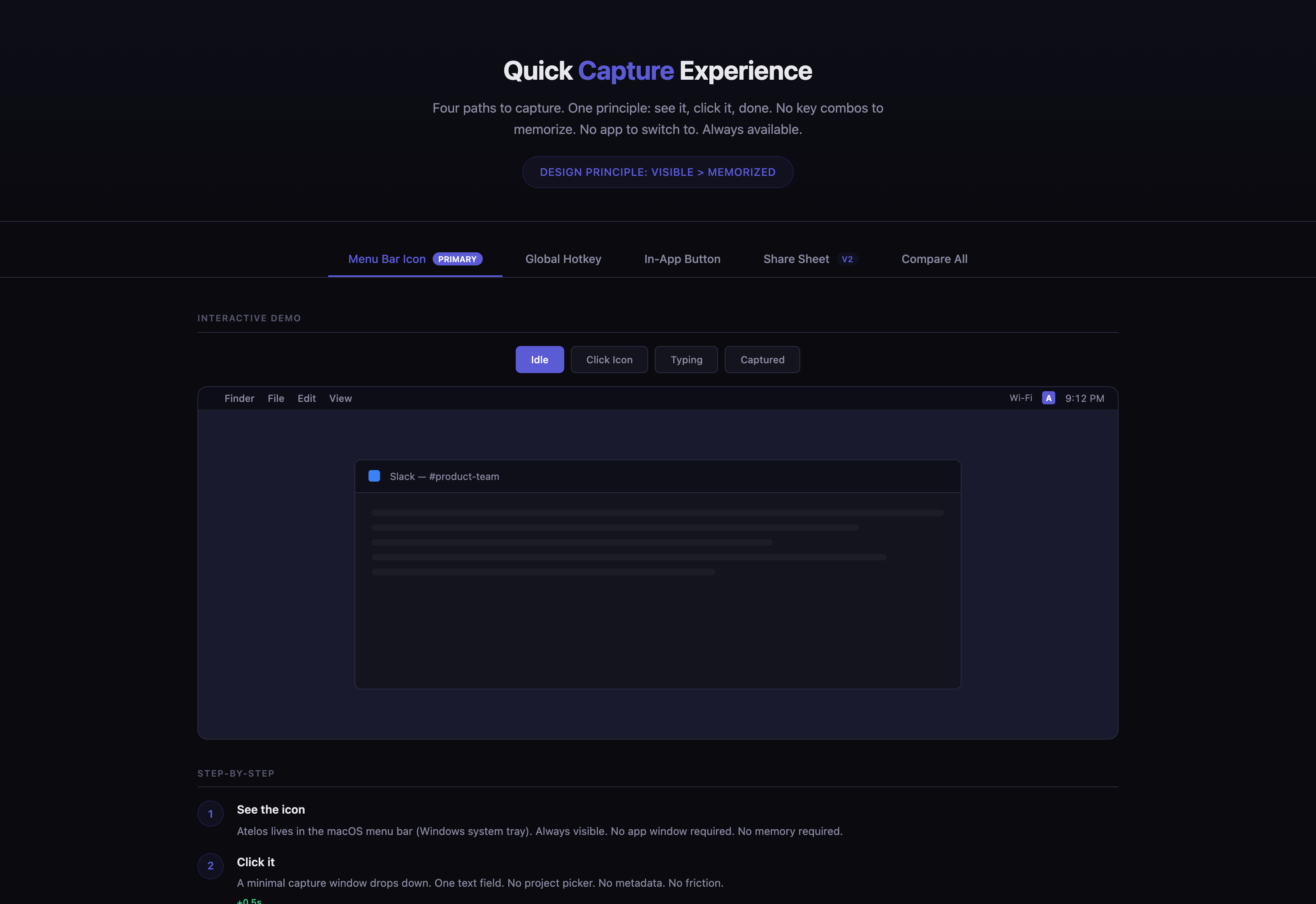 Quick Capture experience design exploration